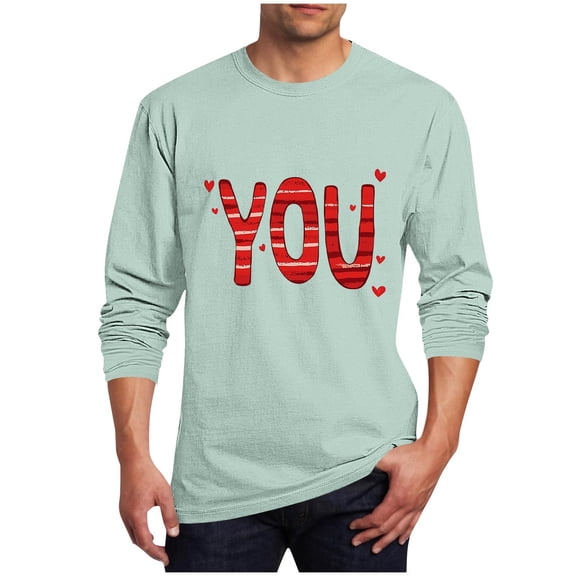 Valentines Day Tops for Men Big&tall Casual Loose Long Sleeve Round Neck Graphic Print Pullover Tops (XXL, Green)