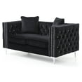 thumbnail image 2 of Paige 63" Black Tufted Velvet Loveseat With 2-Throw Pillows, 2 of 5