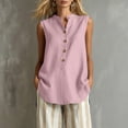thumbnail image 6 of Xdegoge Cotton Linen Tops for Women V Neck Stand Collar Button Down Sleeveless Tunic Tank Top Relaxed Fit Casual Office Fashion Trendy Travel Blouses, 6 of 7