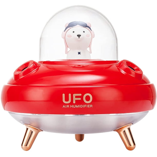 Humidificador OVNI inalámbrico de doble boquilla Humidificador de aire de escritorio Cute Planet Bear Difusor de aceite esencial de aroma ultrasónico con luz LED (rojo) JAMW Sencillez