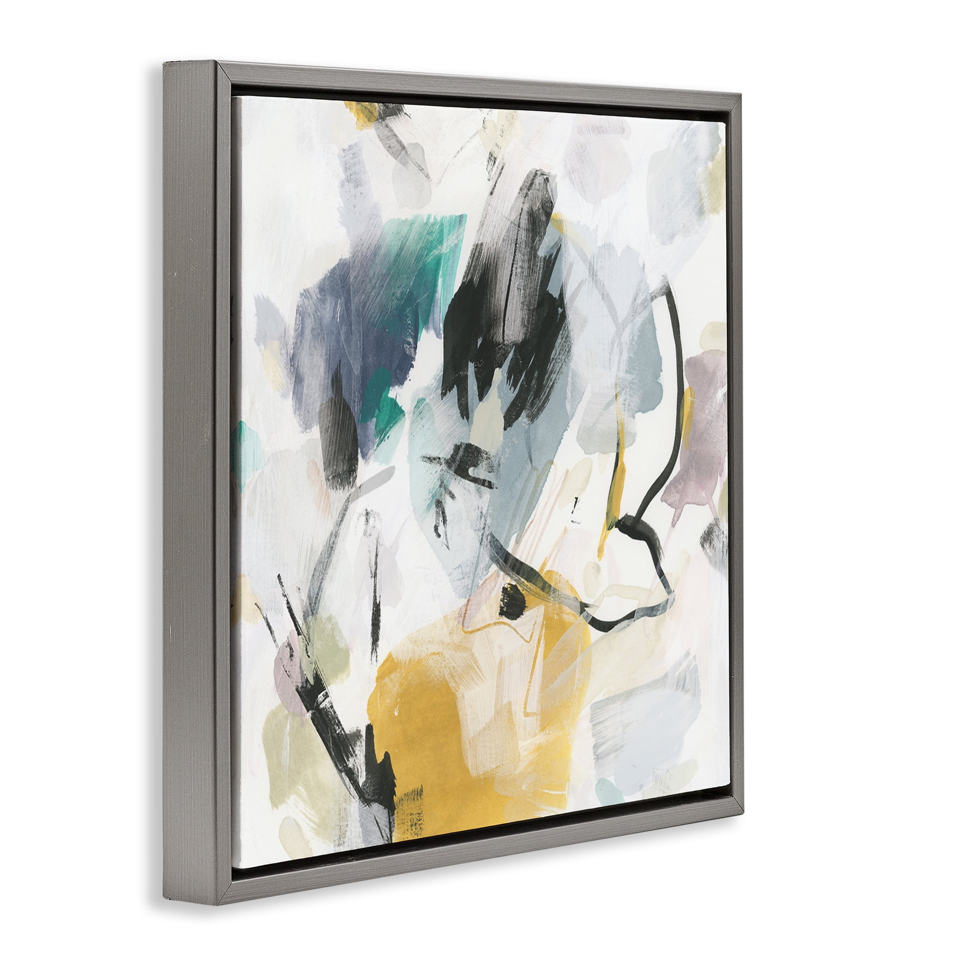 Stupell Industries Chaotic Abstract Yellow Accent Abstract Painting Gray Floater Framed Canvas Art Print Wall Art, 25 x 25