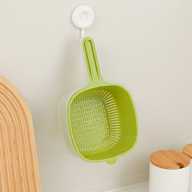 Mini Colador y Cesta Escurridora de Doble Capa con Asa | Recipiente 2 En 1 para Escurrir y Almacenar Agua para Fregadero de Cocina | Plástico Beige o Verde | 24 X 14 Cm
