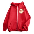 thumbnail image 4 of NinXxx Ladies' Christmas Zipper Long Sleeve Pocket Drawstring Hooded Sweatshirt Red XXXL, 4 of 8