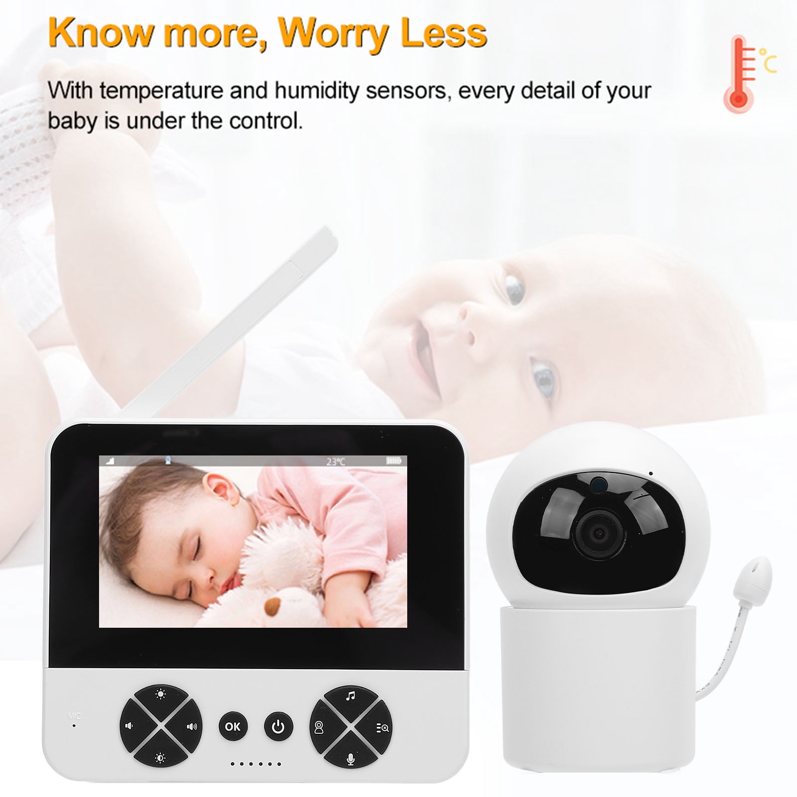 Riousery Baby Monitor with 4.3 Inch LCD Screen, Video Baby Camera 1080p with Two-Way Intercom, Infrared Night Vision, Breath & Sound Detection for Infant Safety, 4.3 inches / 10.9 cm