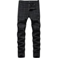 thumbnail image 1 of Pantalones a cuadros para hombre, estilo casual, elásticos, ajustados, pantalones chinos #2 Negro 38 #2 Negro 38 Xishao ropa, 1 of 2
