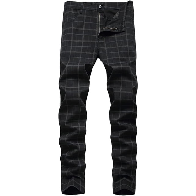 Pantalones a cuadros para hombre, estilo casual, elásticos, ajustados, pantalones chinos #2 Negro 38 #2 Negro 38 Xishao ropa