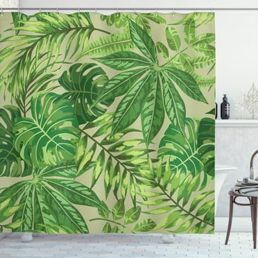 Ambesonne Green Leaf Shower Curtain, Fresh Jungle Aloha, 69"Wx70"L, Apple Green Fern Green