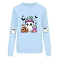 thumbnail image 4 of aohooy Women's Halloween Shirt Sweatshirts for Women Ghost Print Long Sleeve Crewneck Pullover Loose Fit Cute Graphic Tee Shirt Light Blue,S, 4 of 4