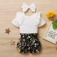 thumbnail image 2 of Odeerbi 2025 Infant Toddler Baby Girl Matching Outfits Short Sleeve Babysuit Floral Shorts Bow Headband Sister Clothes, 2 of 9