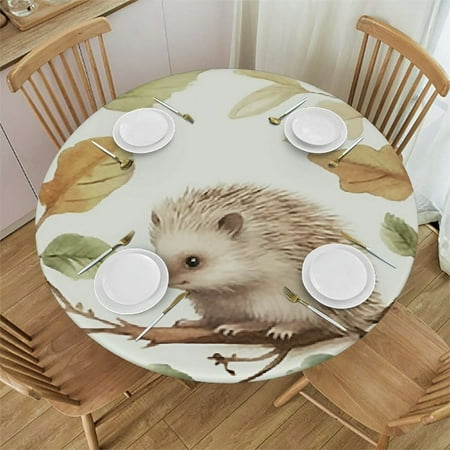 

ONETECH Hedgehog Leaves Branch Round Tablecloth 100% Polyester Fiber - Great for Home Kitchen/Parties/Holiday Dinner 46-50