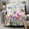 thumbnail image 2 of Tulips Spring Floral Blanket Soft Cozy Warm Throw Blanket for Couch, Plush Fuzzy Flannel Fleece Blankets for Sofa, Flowers Butterfly Plaid Pastoral Bed Blankets Lightweight Gifts for Women, 32"x48", 2 of 9