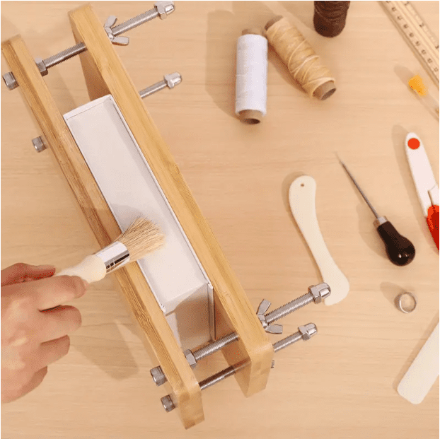 Book Press Bookbinding Kit,DIY Bamboo Wood Book Binding Starter Tools with Rulers,Bone Folder,Brush,Curved Needles,Thread for Beginners 11.6*8 Inch