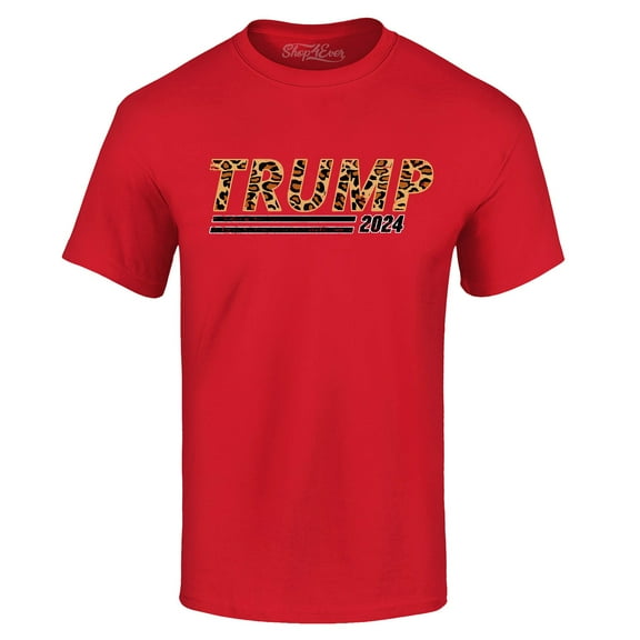 Shop4Ever Men's Leopard Donald Trump 2024 Presidential Campaign Graphic T-shirt XX-Large Red