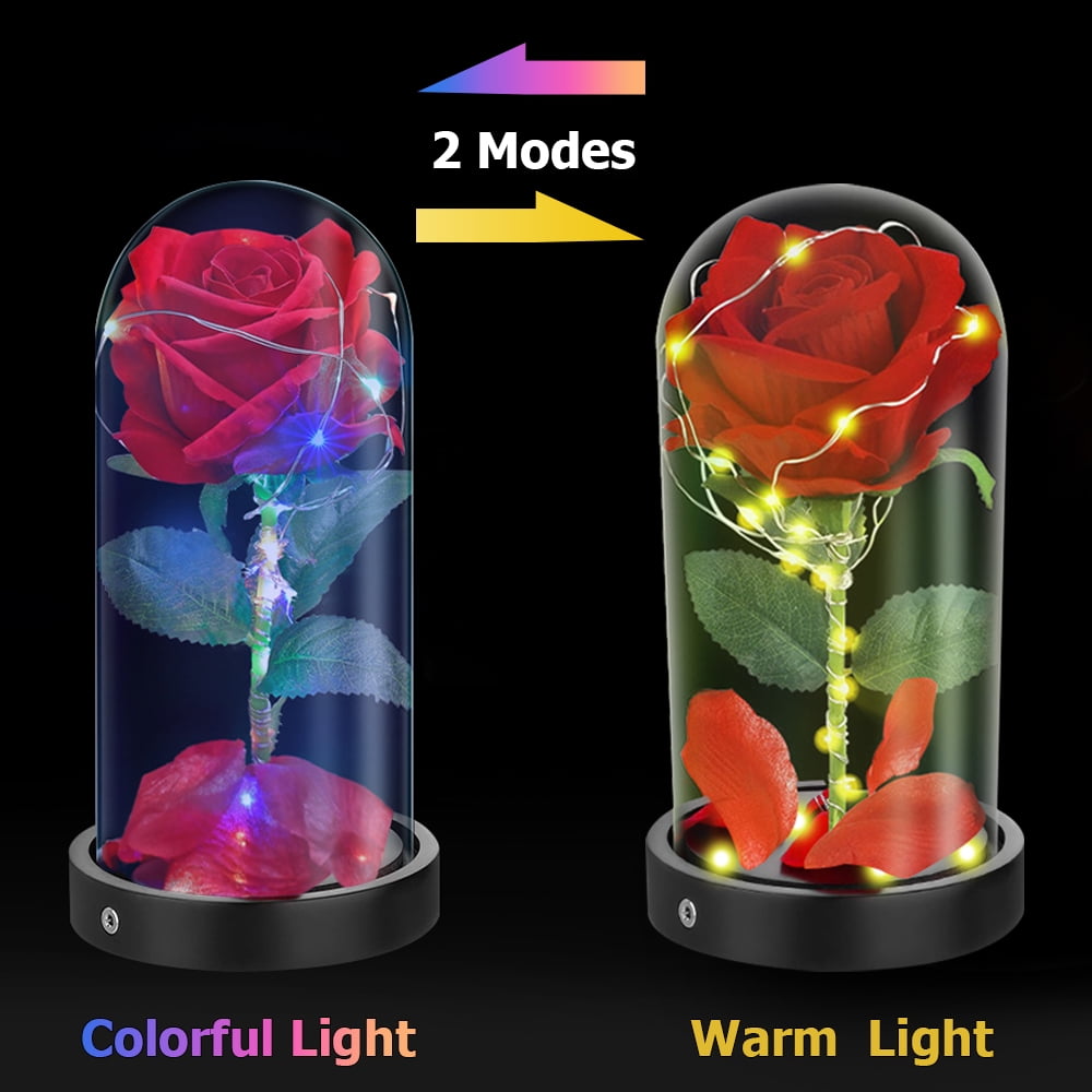 with LED String USB Base, Night Rosnek & Powered Decorative Light Glass Artificial Gift Light Wooden Rose Dome On Rose Flower Battery In Forever Galaxy