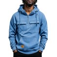 thumbnail image 2 of Fashion Streetwear Hooded Sweatshirt for Men, Casual Quarter Zip Pullover Hoodie,Fall Winter Utility Style Daily Outerwear Clothes with Pocket, Light Blue L, 2 of 6