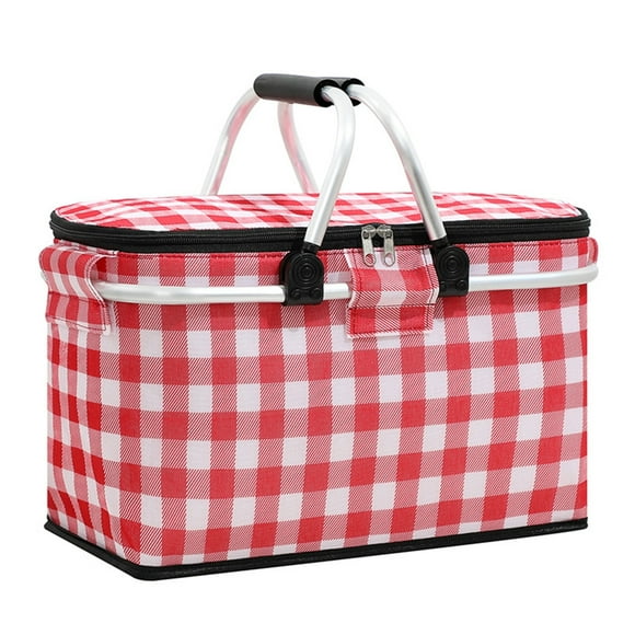 Vadktai Insulated Picnic Basket, Shopping Travel Camping Grocery Bags, Foldable Insulated Grocery Picnic Set and Travel Shopping Bag, Reusable Bags Storage Basket for Camping Travel Beach