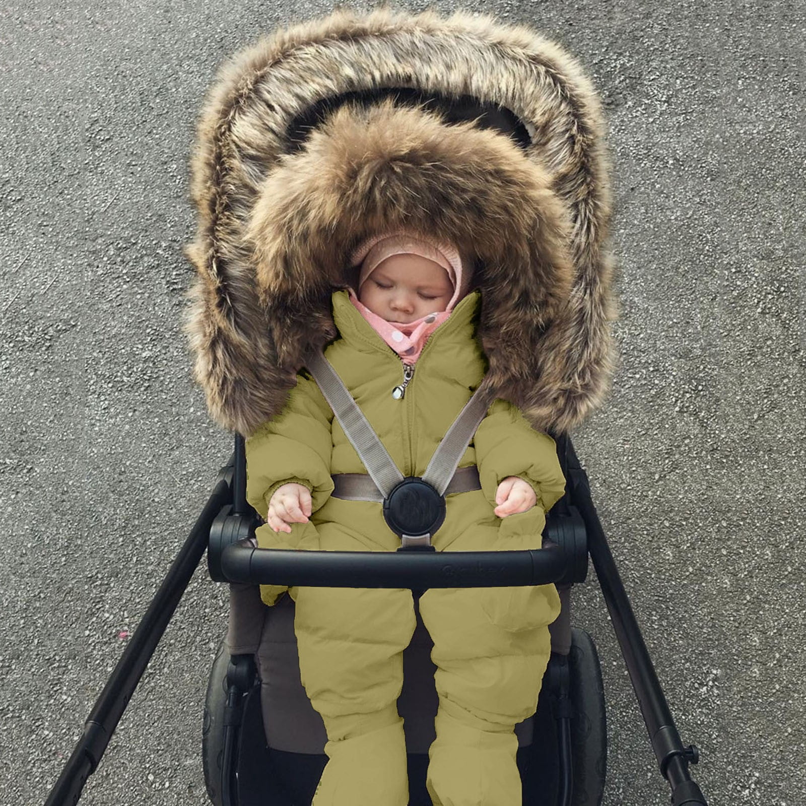 FAOWME Baby Girls Boys Romper Suit Warm Hooded Snowsuit Jumpsuit Onesie Down Coat Romper Padded Outwear Snow Wear Green 6-9 Months