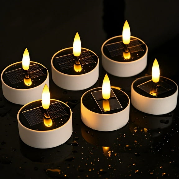 Solar Tea Lights 6 Pack Outdoor Waterproof, Dusk to Dawn Outdoor Lighting, Reusable LED Tea Light Candles for Lantern Garden Camping and Home Decor, Warm White