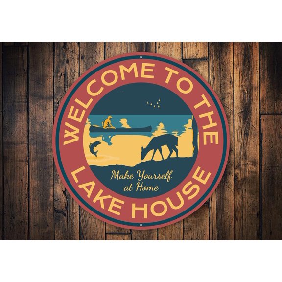 Welcome to the Lakehouse Novelty Sign, Metal Wall Decor - 12" Round