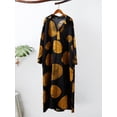 thumbnail image 4 of Vestido largo vintage de algodón para mujer, patrón de anillos de árbol, cuello vuelto, manga l MABOTO Las mujeres sueltas Robe, 4 of 7
