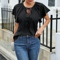 thumbnail image 7 of ITSAME Blouse for Womens, Ruffle Short Sleeve Hollow Up Lace-Up V Neck Elegant Casual Tops Black XL, 7 of 7