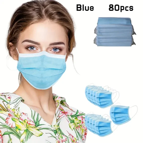 SUWU 80 pcs FACE MASK, 3 Ply Protective Barrier, Single Use, Disposable Earloop – Home, Travel, Office, School, Work, Outdoors
