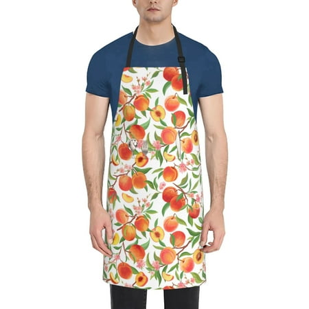 

Tebeau Fruits Peach2 Print Waterproof Cooking Aprons Adjustable Bib Soft Chef Apron with 2 Pockets for Men Women