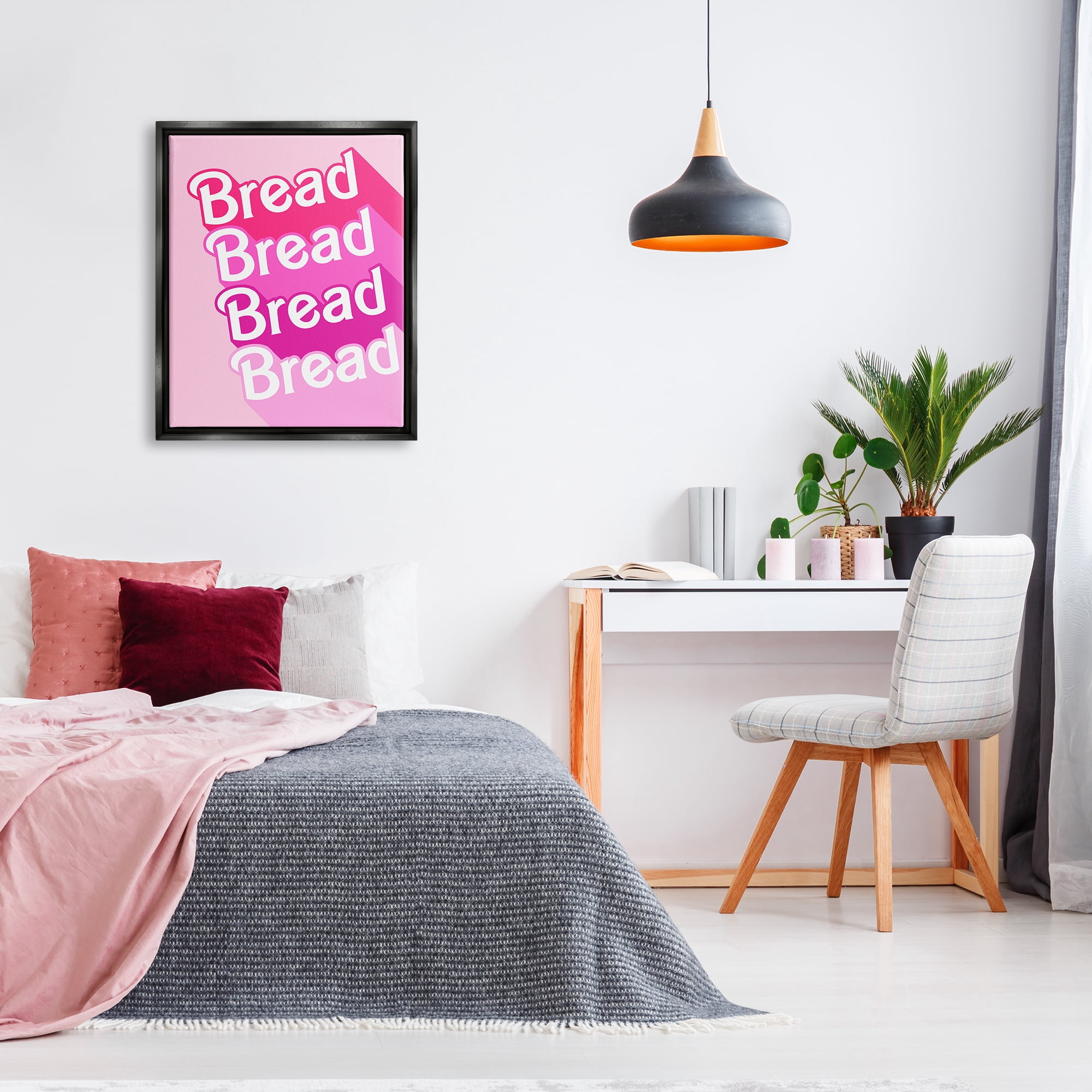 Stupell Industries Bread Pink Phrase Inspirational Painting Black Floater Framed Art Print Wall Art, 25 x 31