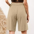 thumbnail image 7 of 10" Inseam Bermuda Knee Length Shorts Women Linen High Waisted Wide Leg Stretch Workout Shorts Trendy 2025 Pleated Elastic Waist Gym Long Shorts with Pockets Khaki L, 7 of 7