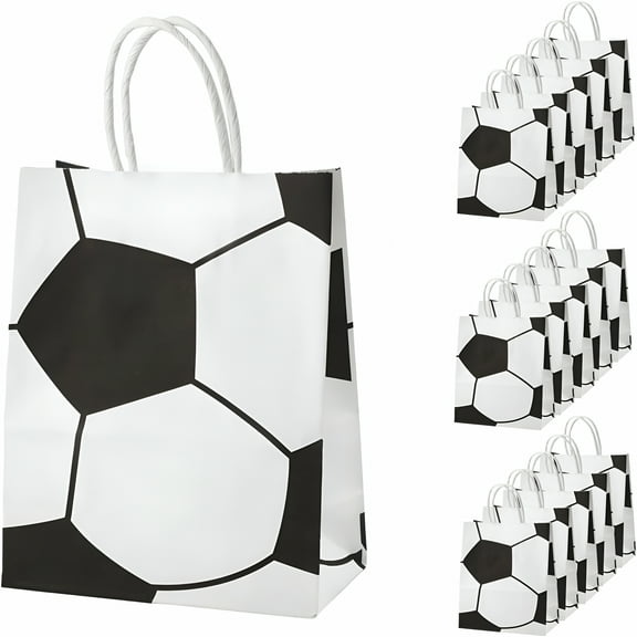 CCOCC 16pcs Soccer Party Favor Paper Bags,Football Themed Party Gift Bags with Handles