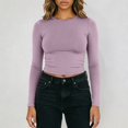 thumbnail image 2 of Bibifish Womens Cropped T-Shirt Long Sleeve Slim Fitted Tee Stretchy Soft Crew Neck Layering Top Fall Undershirt, 2 of 8