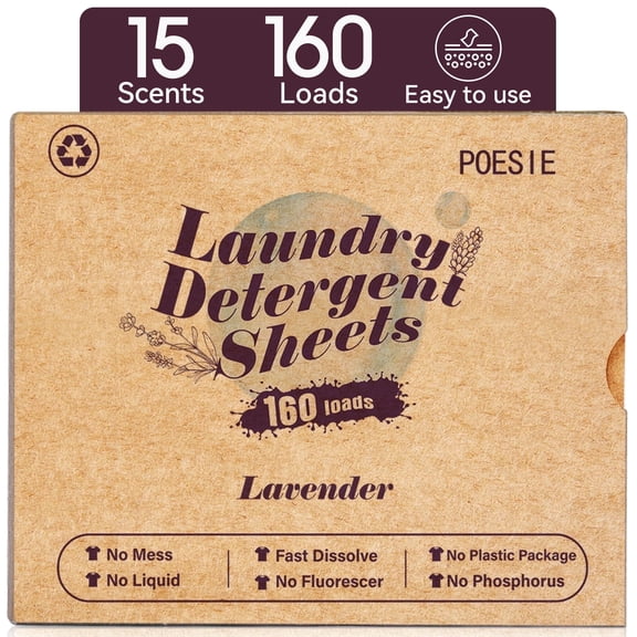 Poesie Laundry Detergent Sheets, Lavender Scent, High Efficiency, 160 Count, 1 Pack
