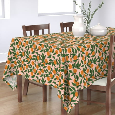 

Cotton Sateen Tablecloth 70 x 90 - Orange Blossoms Fruit Rustic Vintage Pink Feminine Country Kitchen Multidirectional Green Pink Print Custom Table Linens by Spoonflower