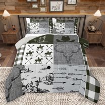 Homewish Tribal Sheep Skeleton Full Size Comforter Sets, Grey Olive Buffalo Bedding Comforter Set, Rustic Western Hunting Reversible Bedding Sets, Lightweight Room Decor, 3pcs
