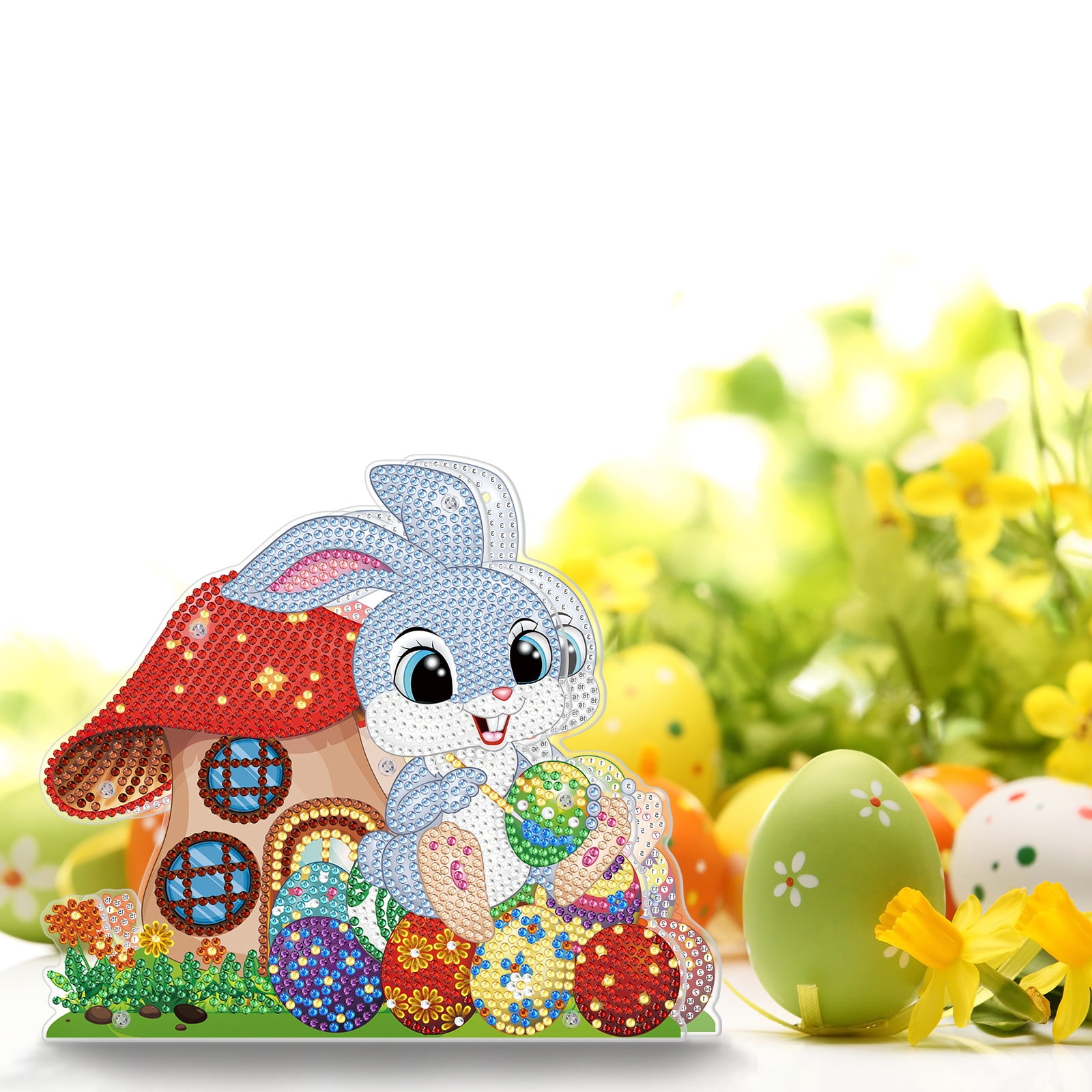 FLOPESN Easter Bunny DIY Diamond Art Painting Ornaments Lamp Kits, Diamond Painting Creative Handmade Bedroom Room Decor Double-Sided Dotted Diamonds