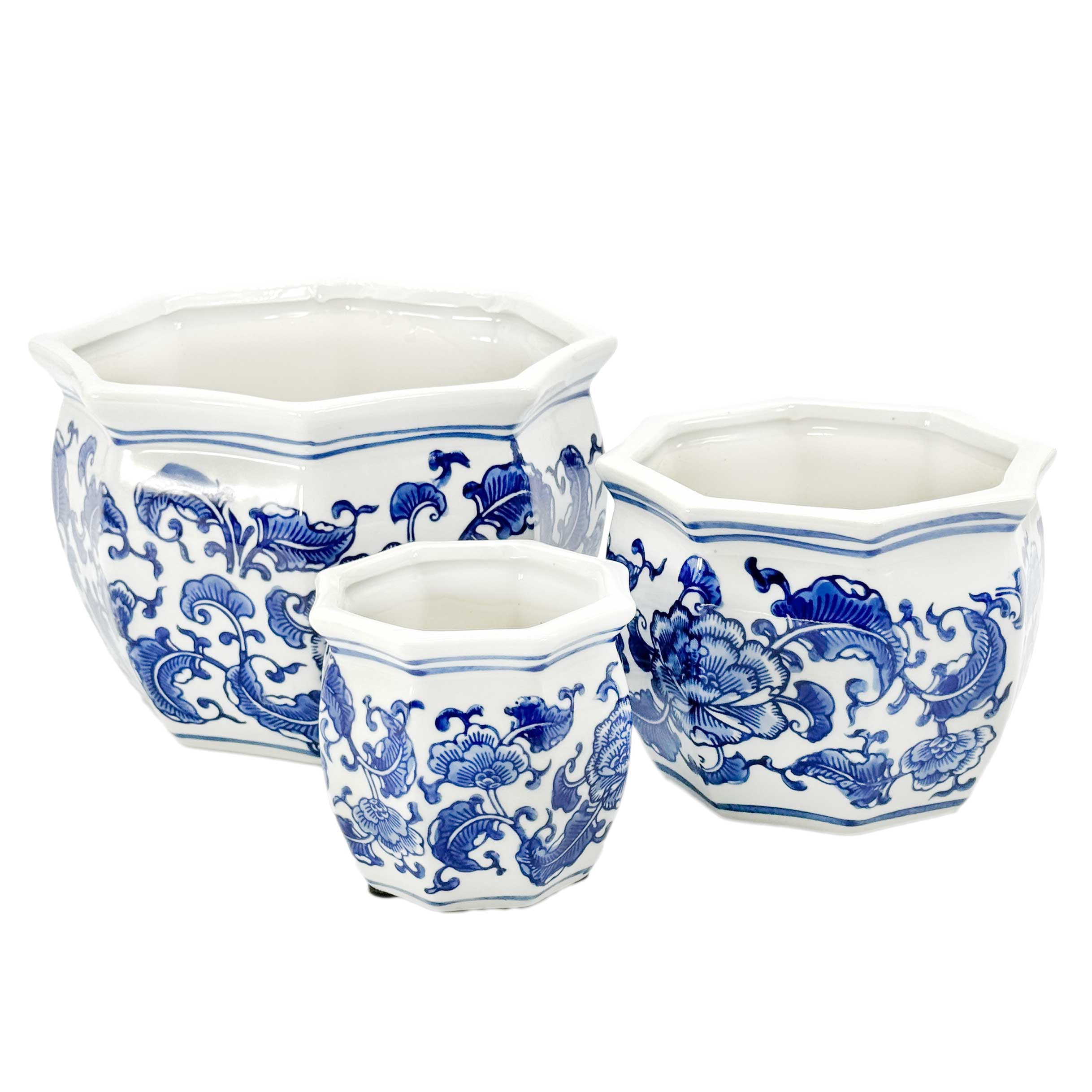 Galt International Set of 3 - 4.5"/6"/8" Ceramic Chinoiserie Planter Pot Set