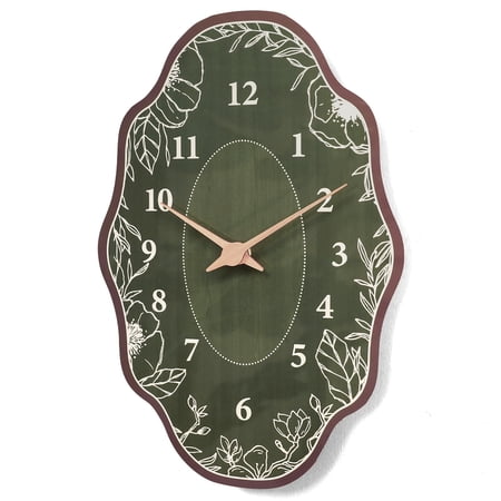14 X 9 Inch Mid Century Retro Irregular Shape Wall Clock Silent Non-ticking Operated Vintage Boho Green Art For Living Room Bedroom Entryway Mantel Decor