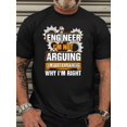 thumbnail image 1 of Camiseta de Halloween de talla grande para hombre, informal, de cuello redondo: "Ingeniero, no discuto, solo explico por qué tengo razón". Camiseta de manga corta, tejido de punto de poliéster, ligera, 1 of 6