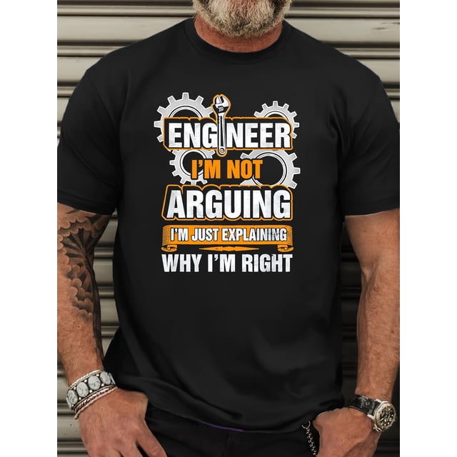 Camiseta de Halloween de talla grande para hombre, informal, de cuello redondo: "Ingeniero, no discuto, solo explico por qué tengo razón". Camiseta de manga corta, tejido de punto de poliéster, ligera