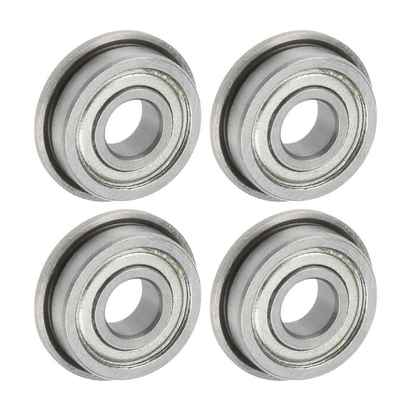 F695ZZ Flanged Ball Bearing 5x13x4mm Double Shielded Chrome Steel Flange Bearings, 4 Packs