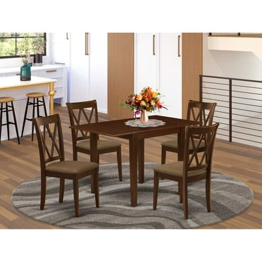 East West Furniture Norden 5-piece Wood Dining Set with Fabric Seat in Mahogany