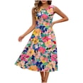 thumbnail image 2 of ClodeEU Women's Crew Neck Sleeveless Floral Print A Line Midi Dress,Casual Summer Swing Dress Hot Pink,Women's Plus L, 2 of 7