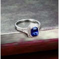 thumbnail image 2 of 7x5mm Emerald Cut 2 Carat Blue Sapphire and Moissanite Diamond Halo Engagement Ring in 10k White Gold, 2 of 5