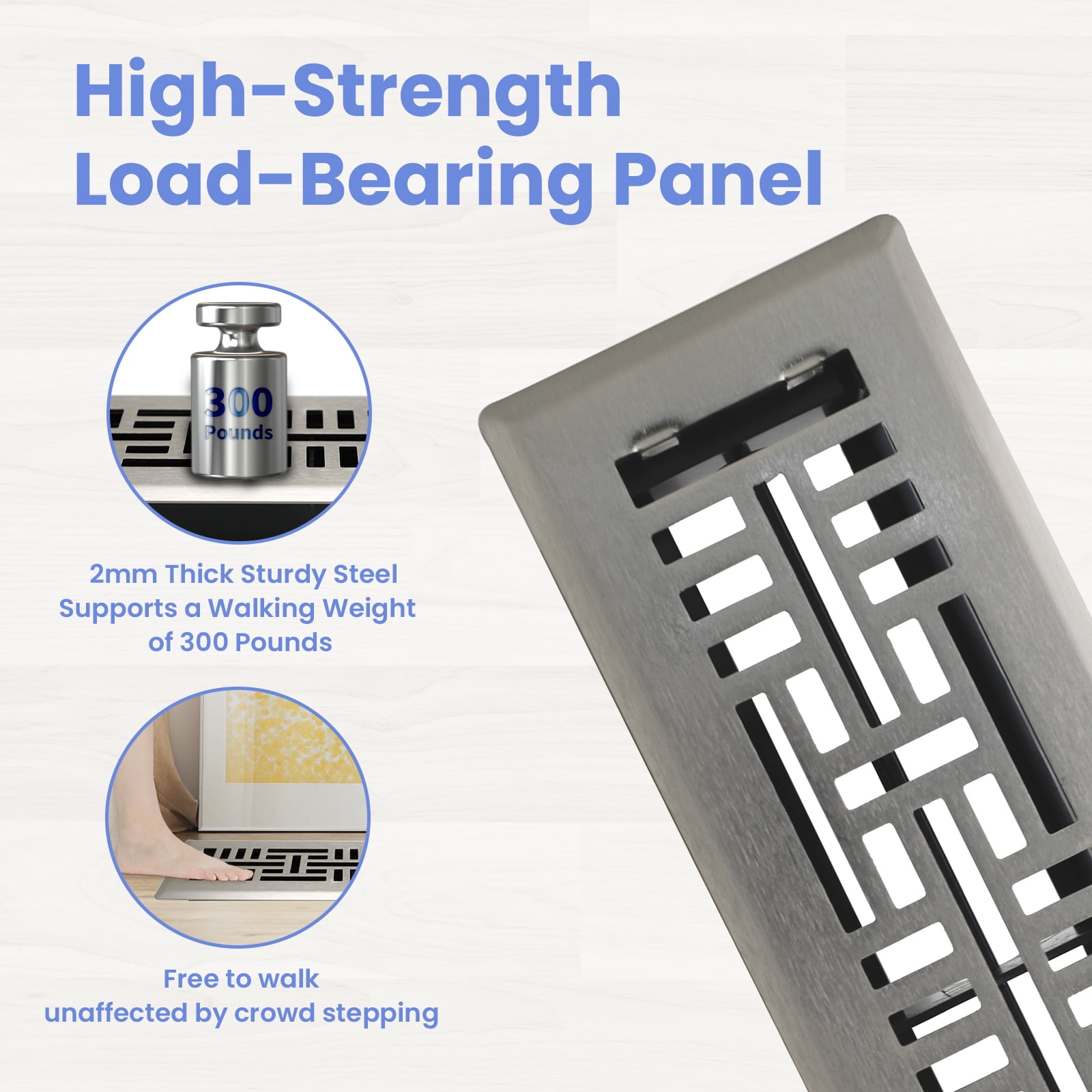 2x12 Inches 2 Pack Heavy Duty Walkable Floor Register Easy Adjust Air Supply Lever Floor Vents - Seattle Design - Vent Cover for Home Floor - Satin Nickel