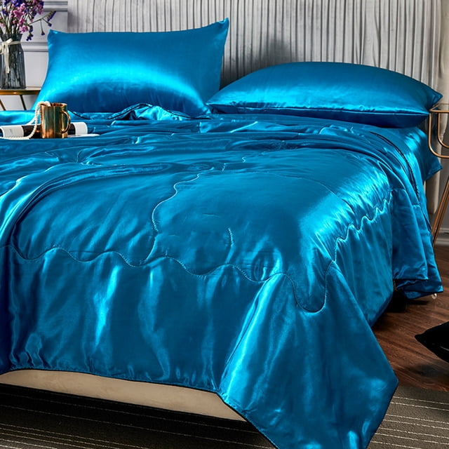 TopLLC Silk Satin Comforter Queen Size, Solid Color Reversible Summer Cooling Blanket, Double Sided Cold Effect, Breathable Lightweight Feather Down Quilted Bedding Machine Washable for All Season