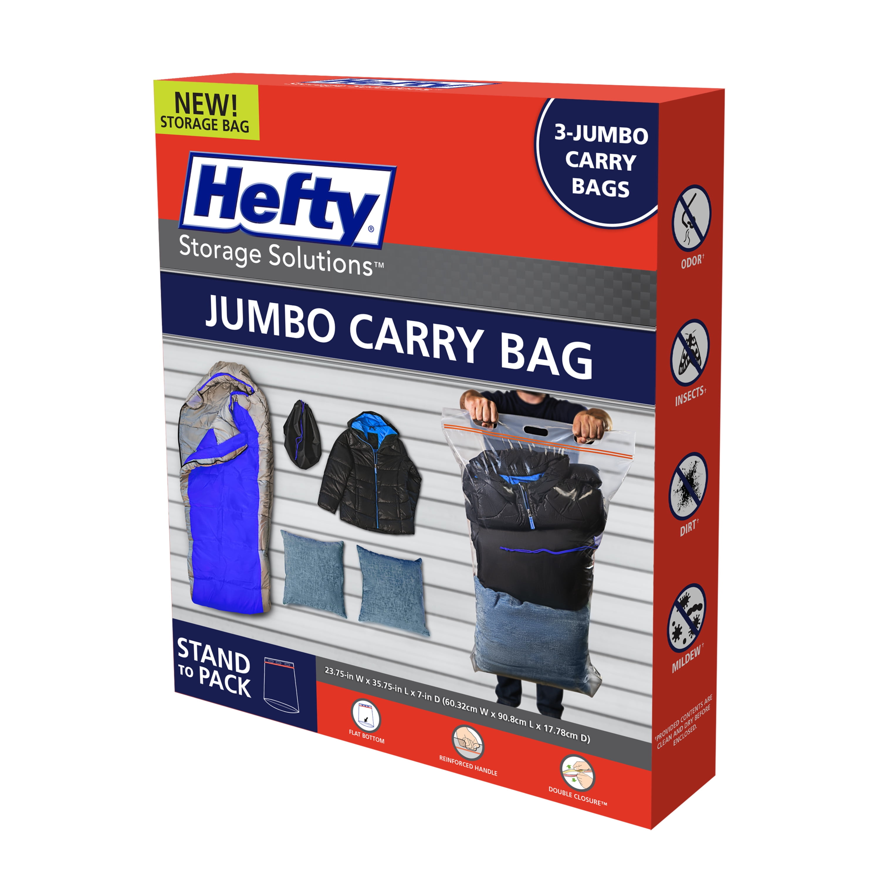 Hefty Heavy Duty Jumbo Carry Bags, Closet Organizers, 3 Bags