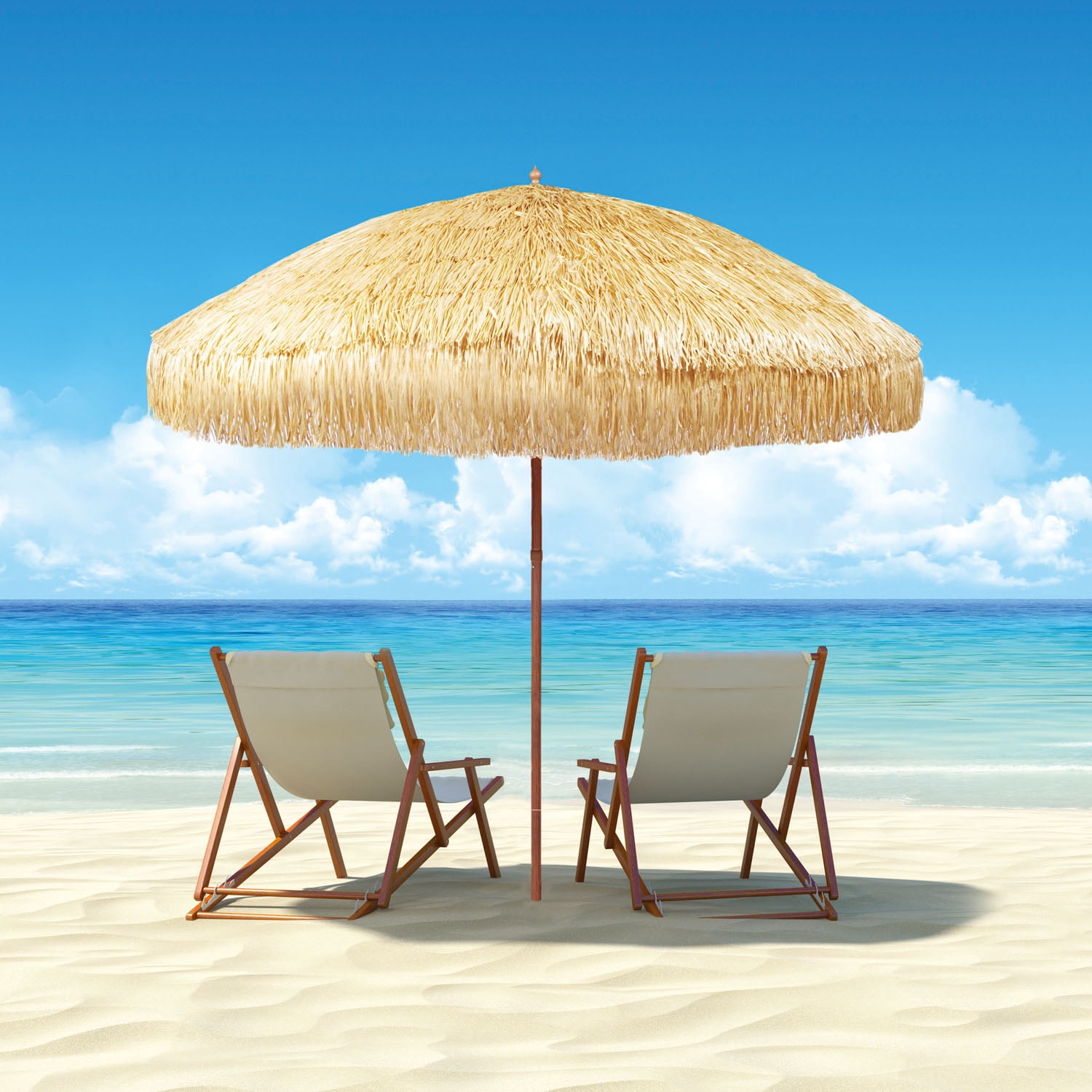 Bayside21 8 FT Tiki Umbrella Thatch Patio Umbrella Hawaiian Style Sunshade Aluminum Pole 16 Ribs UPF 50+