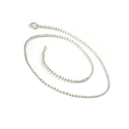 Heart Shaped Swarovski Crystal - Silver Crystal Chain Belt with Heart Shape Rhinestones End 39 inch long