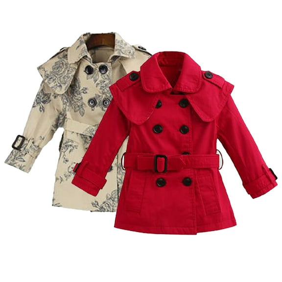 Esaierr Kids Girls Lightweight Trench Coat Kids Classic Dress Coat Long-Sleeved Thickened Autumn Winter Trench Cotton Tops for 3-10Y