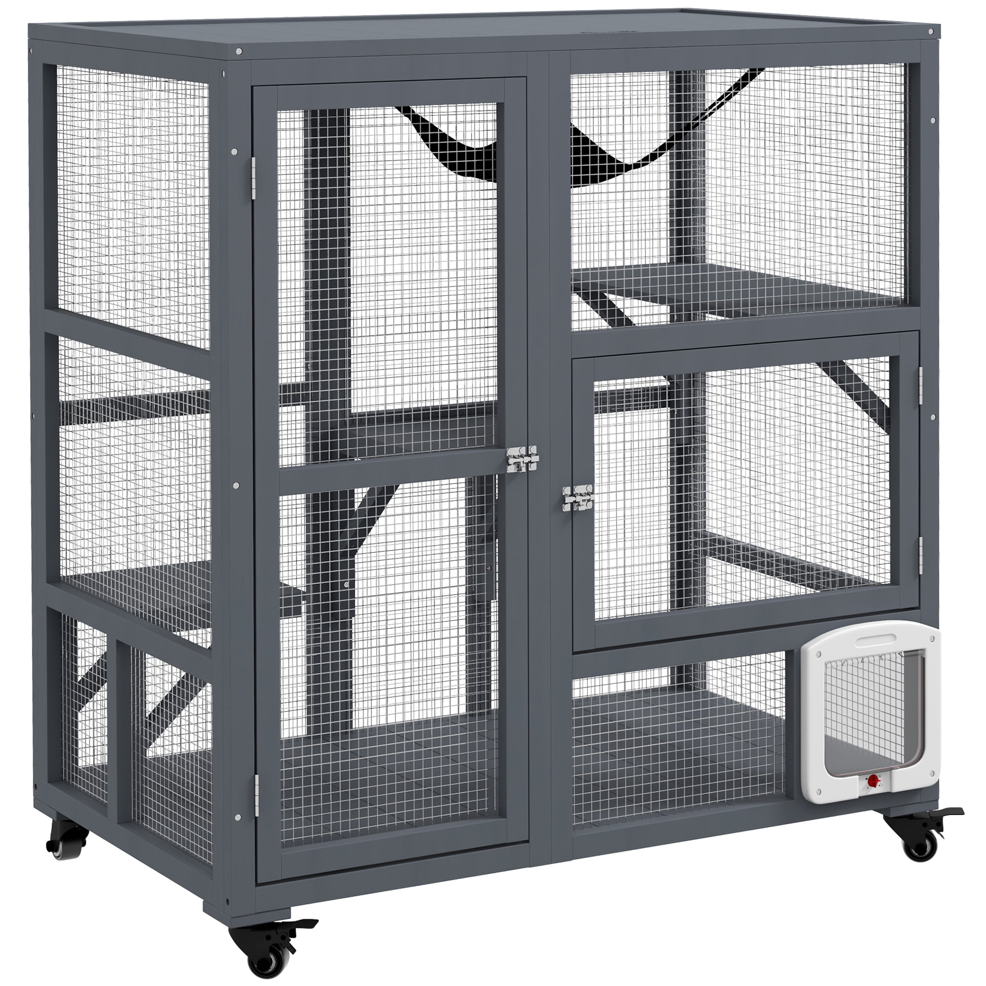 PawHut Large Home Indoor Cat Enclosure on Wheels, Openable Top 39
